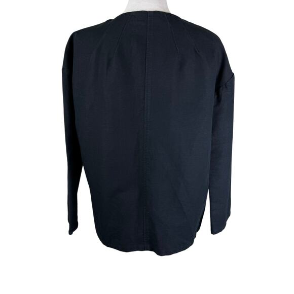 Leon & Harper Black Linen Cotton Blend Collarless Relaxed Boxy Blazer Jacket - Picture 3 of 11